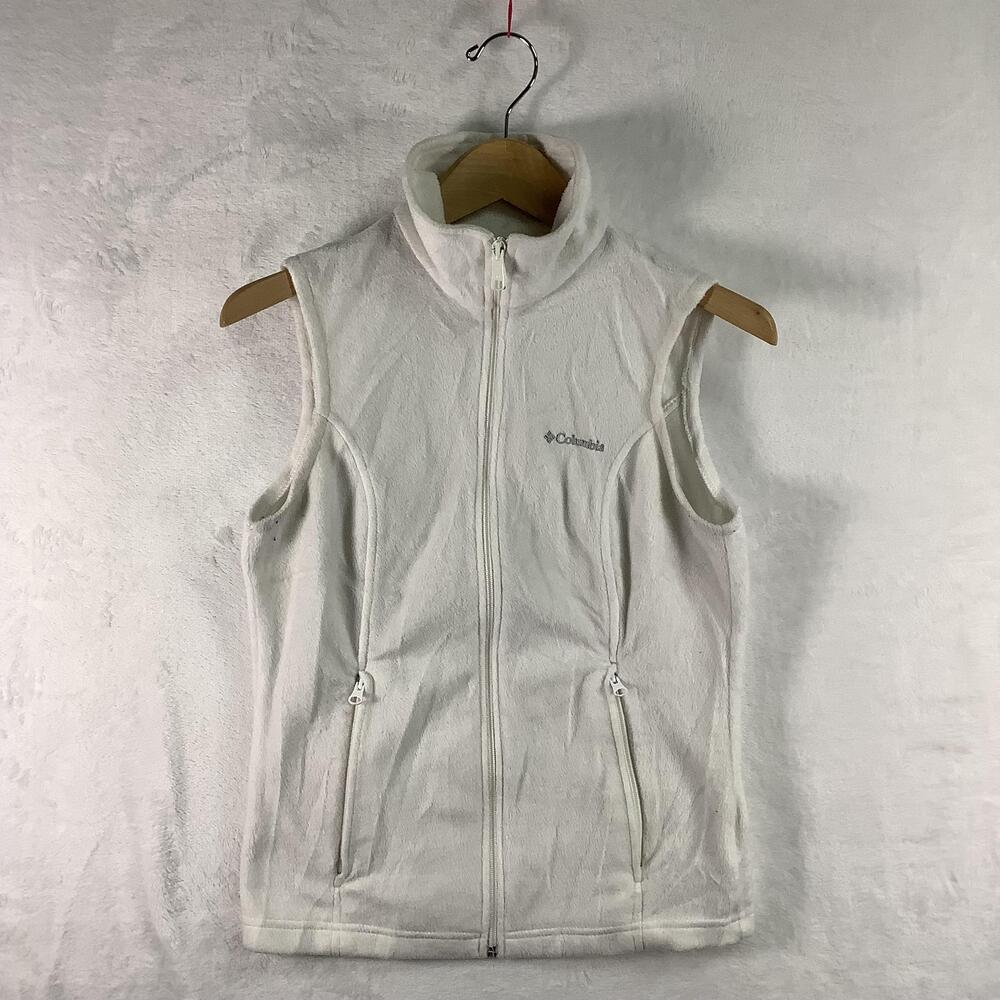 Columbia Vest Womens Small White Fleece Full Zip Pockets Lightweight Outdoor